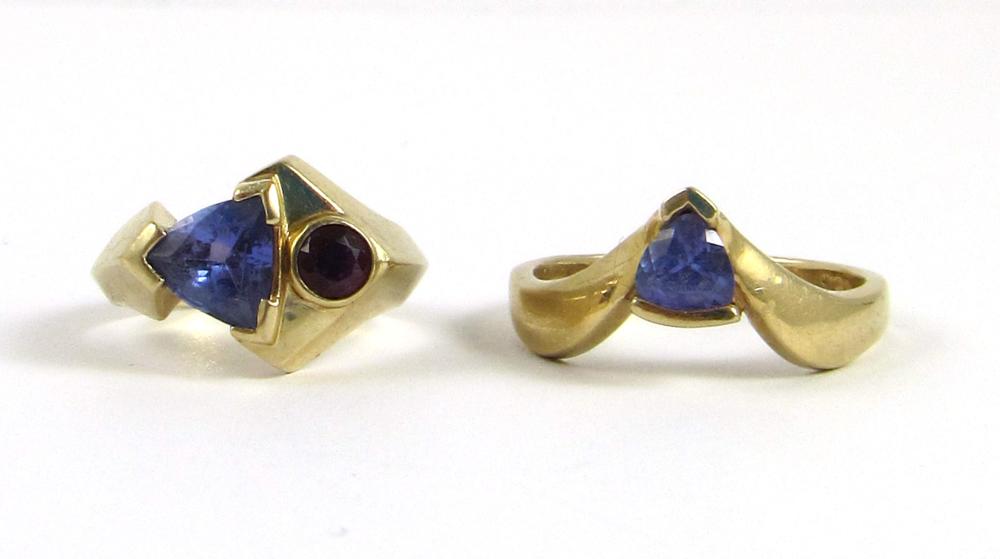 Appraisal: TWO TANZANITE AND FOURTEEN KARAT GOLD RINGS including a k