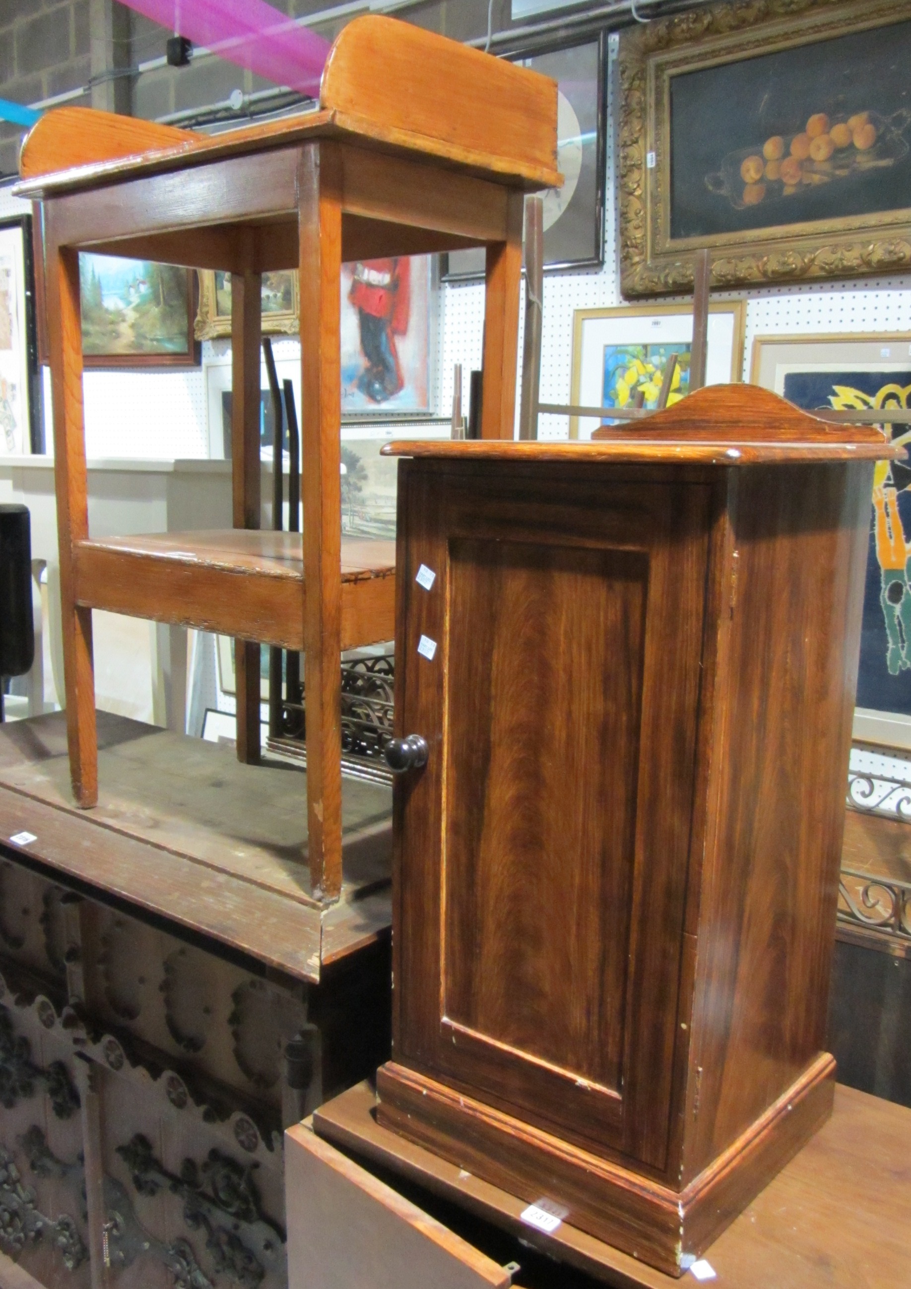 Appraisal: A th century faux oak two tier washstand and a