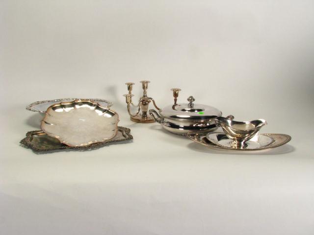 Appraisal: Group of Silver Plate Serving Items including gravy boat four