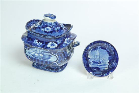 Appraisal: HISTORICAL BLUE STAFFORDSHIRE SUGAR AND CUP PLATE England st quarter-