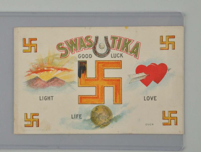 Appraisal: Good Luck Postcard With Swastika This card depicts numerous good