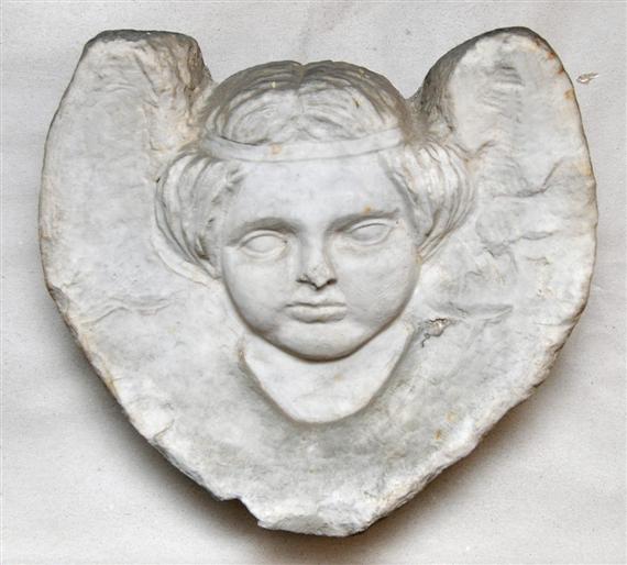 Appraisal: WINGED ANGEL'S HEAD th century White marble relief D H