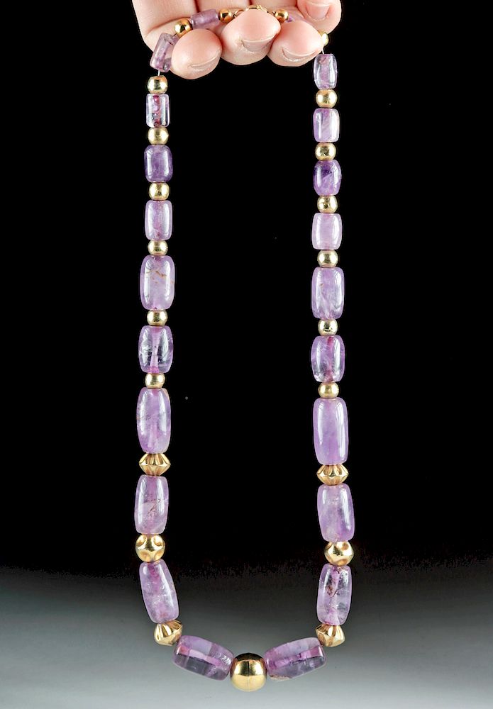 Appraisal: Moche Amethyst Bead Necklace Modern Gold-Plated Beads Pre-Columbian North Coast