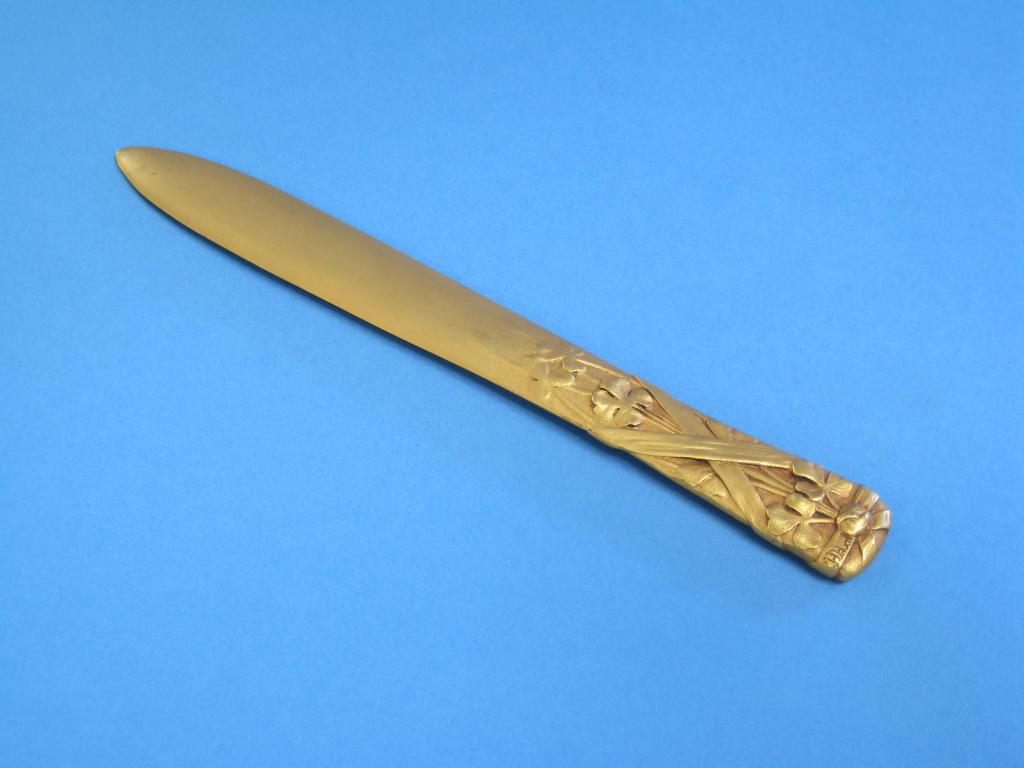 Appraisal: An Art Nouveau gilt metal Paper Knife with clover leaf