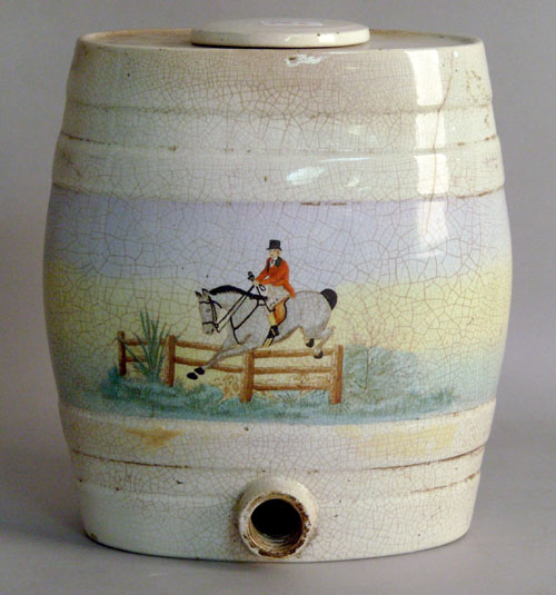 Appraisal: Porcelain water cooler with fox hunt scene h w