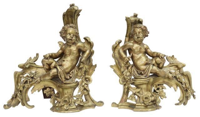 Appraisal: pair French Louis XV style bronze chenets th c draped