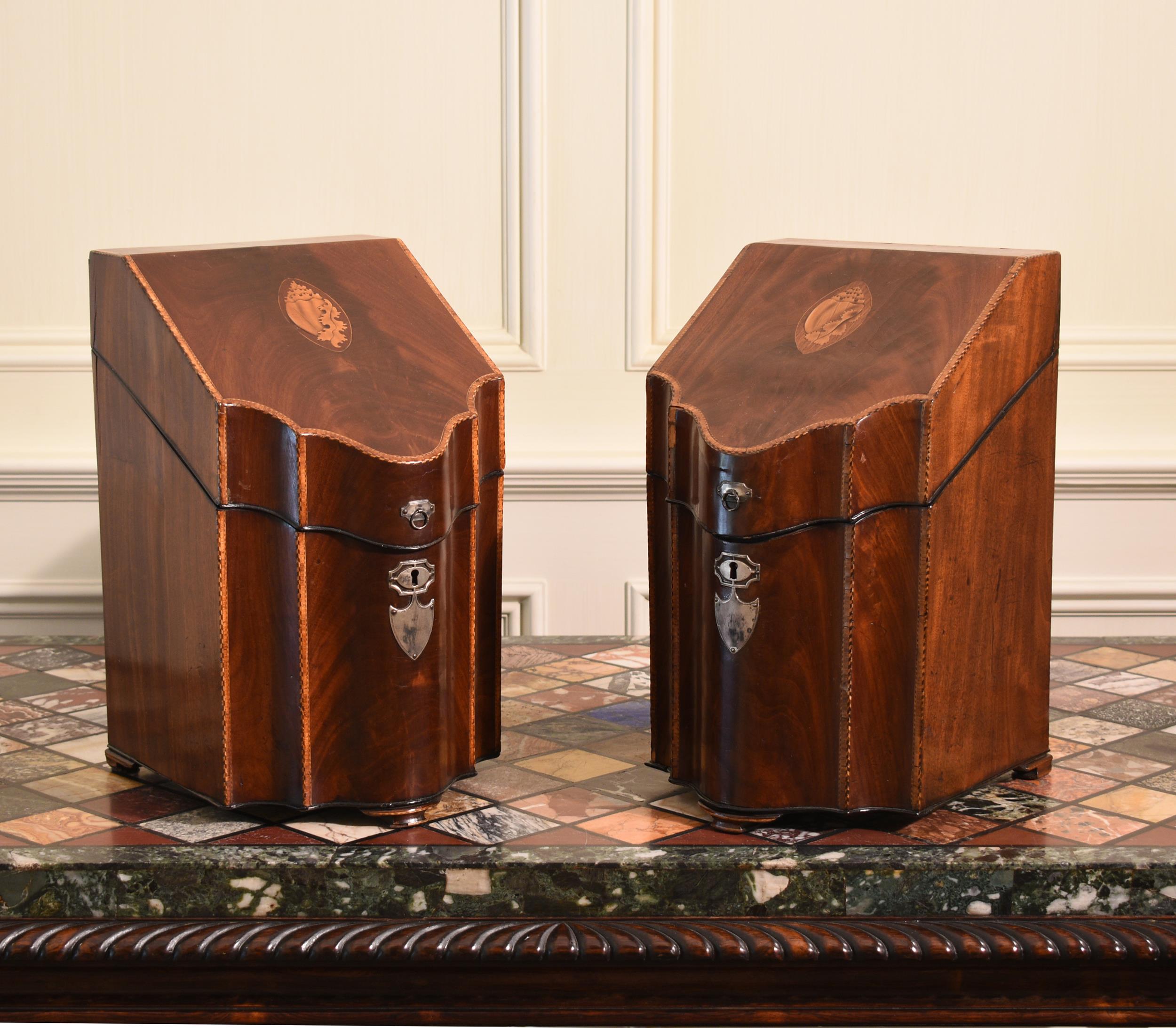 Appraisal: PAIR OF INLAID ENGLISH GEORGE III KNIFE BOXES Ca English