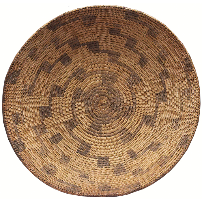 Appraisal: Pima basketry bowl large low shape with polychrome geometric designs