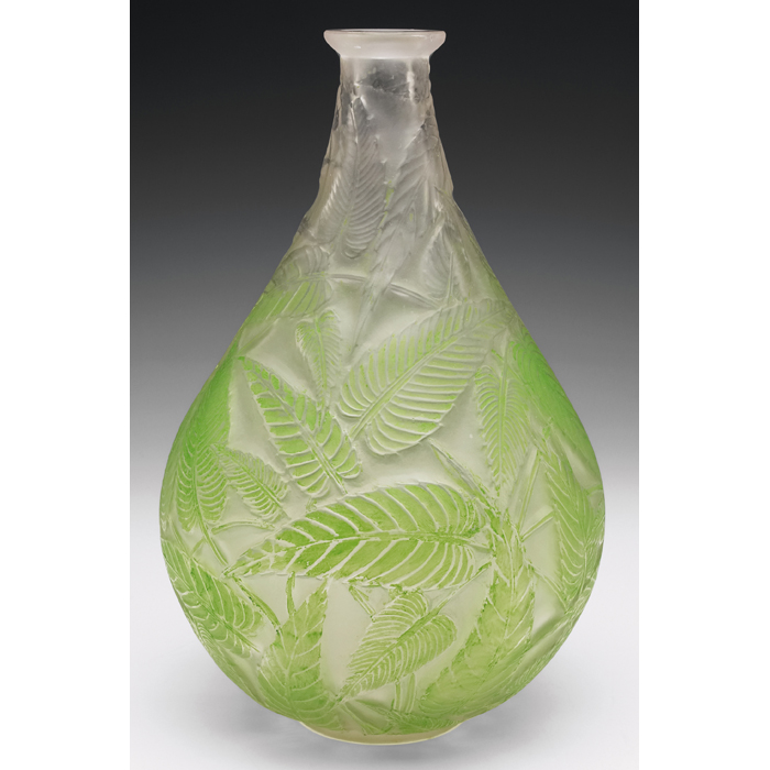 Appraisal: R Lalique vase bulbous shapein frosted glass with raised leaves