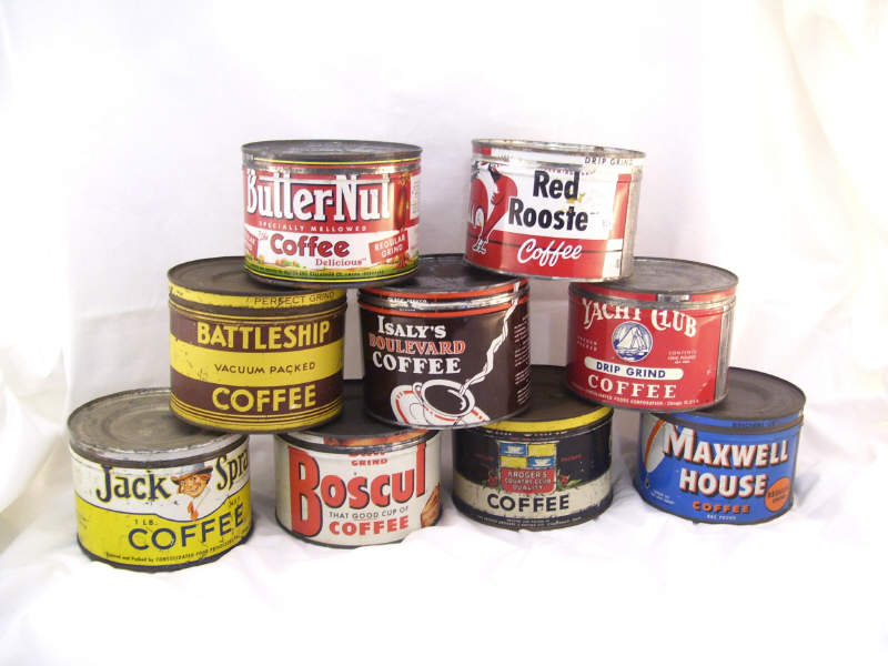 Appraisal: - Advertising Coffee Tins Various tin advertising containers Includes Maxwell