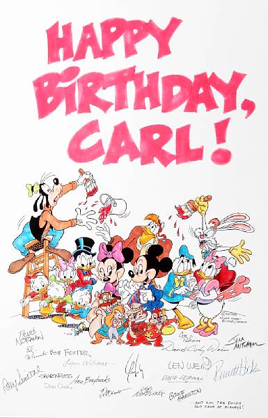 Appraisal: An original birthday card presented to Carl Barks Colored marker