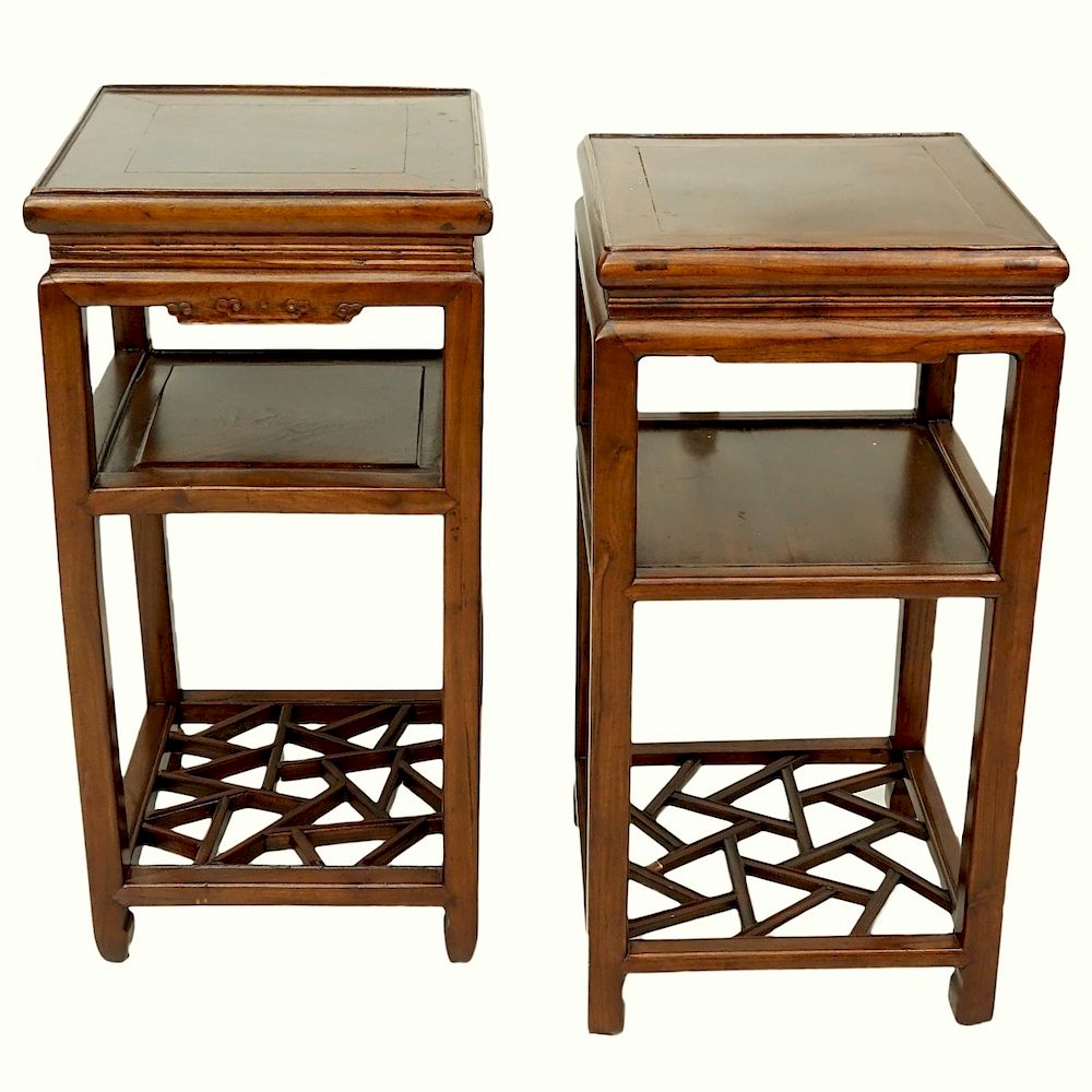 Appraisal: Two Mid Century Chinese Hardwood Carved Pedest Two Mid Century