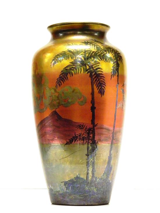 Appraisal: Weller LaSa vase landscape scene with palm trees signed ''Weller