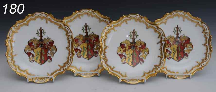 Appraisal: Set of Four French Armorial Plates Limoges '' diameter late