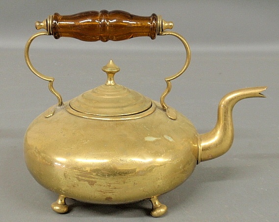 Appraisal: - English brass teakettle late th c with an amber