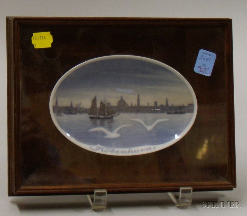 Appraisal: Framed Small Oval Danish Porcelain Kobenhavn Scenic Decorated Dish