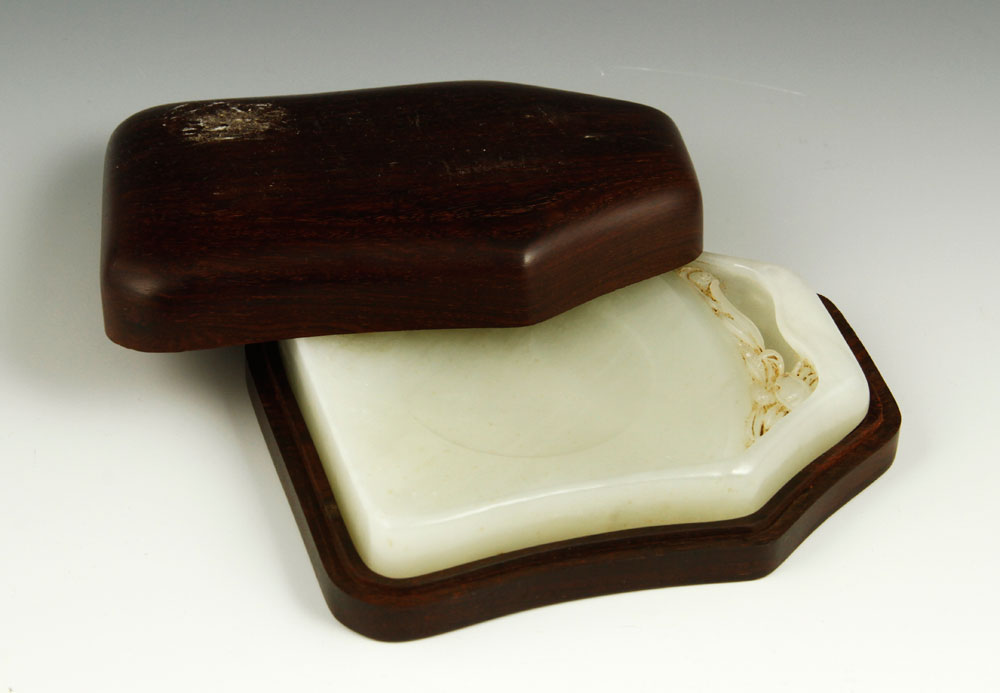 Appraisal: - Chinese Carved White Jade Ink Stone Carved white jade