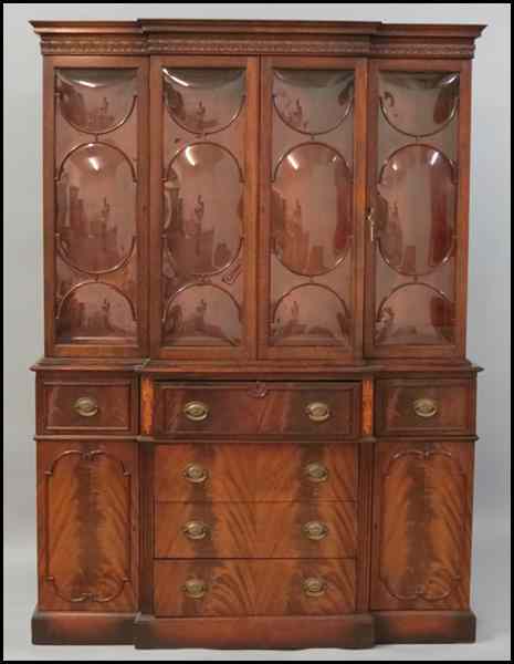 Appraisal: MAHOGANY BREAKFRONT SECRETARY Saginaw Furniture Shops H '' W ''