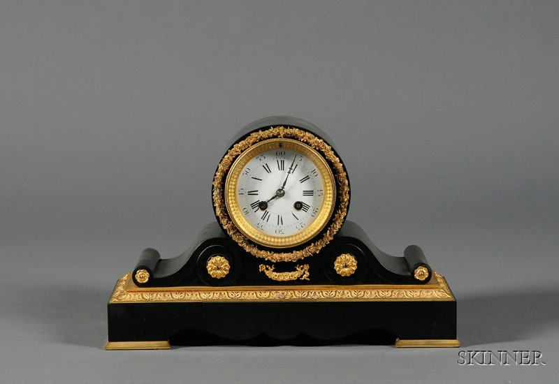 Appraisal: Louis XVI Style Black Marble and Ormolu Mounted Mantel Clock