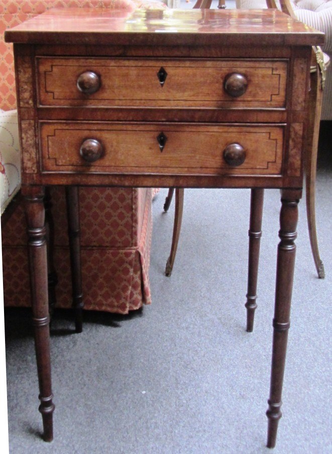 Appraisal: A Regency mahogany square two drawer side table on turned