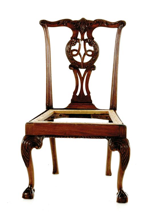 Appraisal: English Chippendale style carved mahogany side chair th century yoked