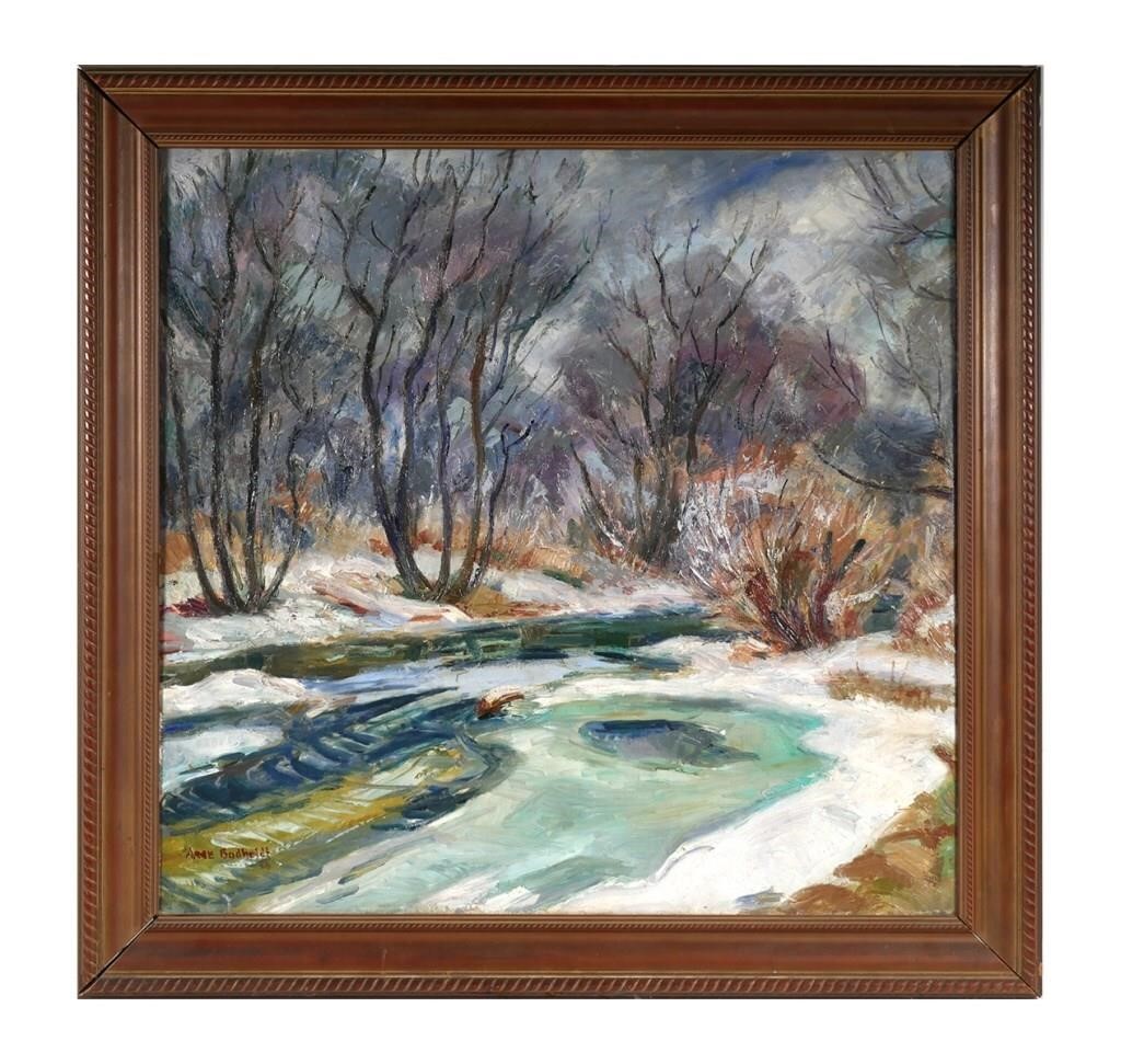 Appraisal: Oil on canvas winter landscape by Arne Bodholdt American -