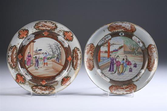 Appraisal: TWO CHINESE ROCKEFELLER PATTERN FAMILLE ROSE PORCELAIN PLATES th Century