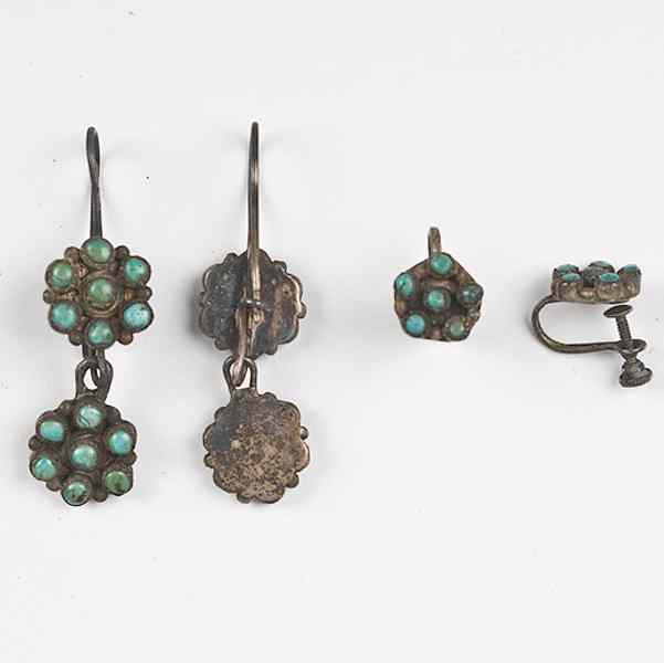 Appraisal: Zuni Turquoise Cluster Earrings lot of pairs One pair with