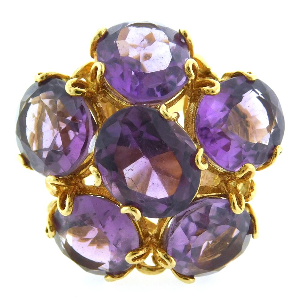 Appraisal: JEWELRY K yellow gold amethyst cluster domed cocktail ring six