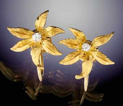 Appraisal: A Pair of Gold and Diamond Ear Clips k yellow