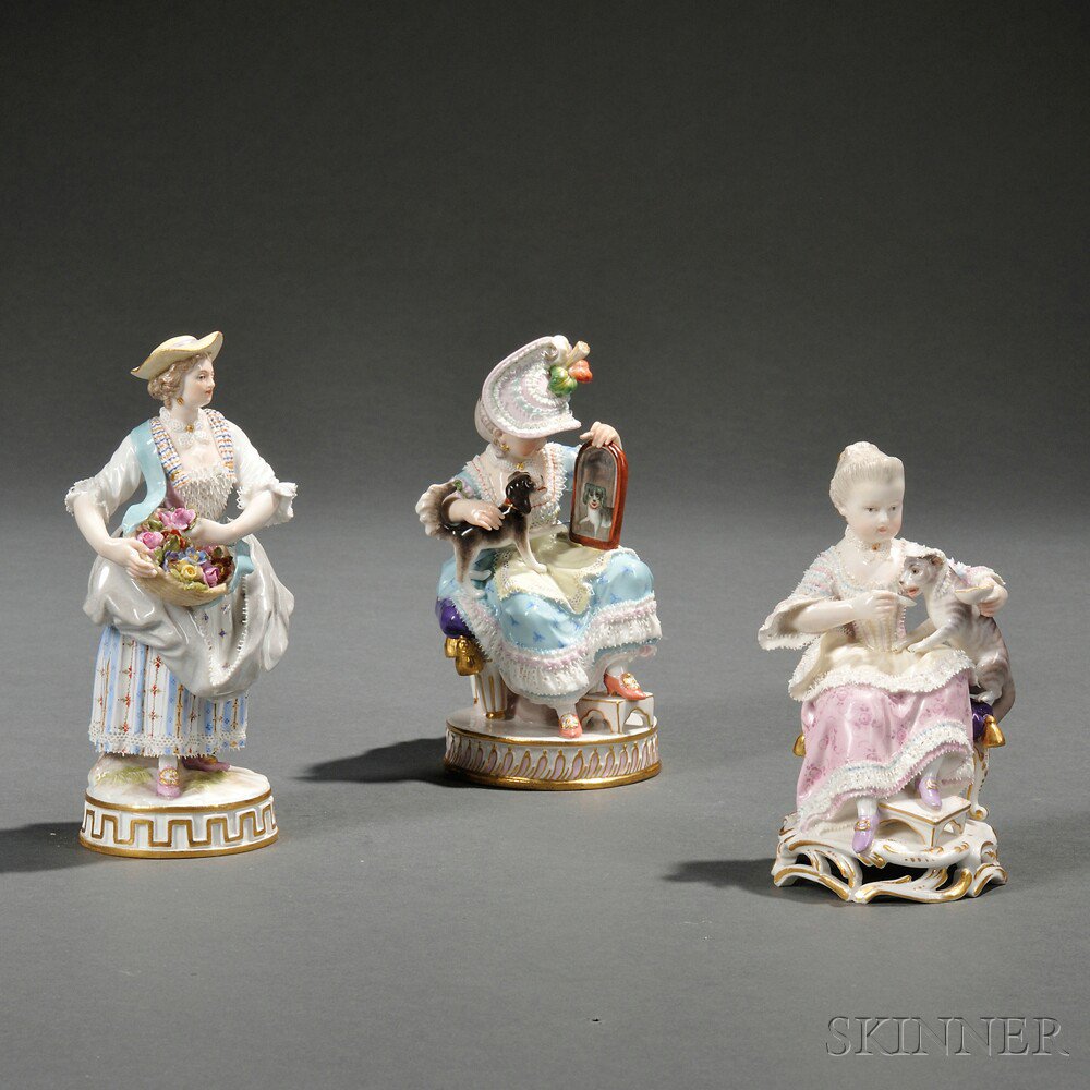 Appraisal: Three Meissen Porcelain Figures of Women Saxony late th to