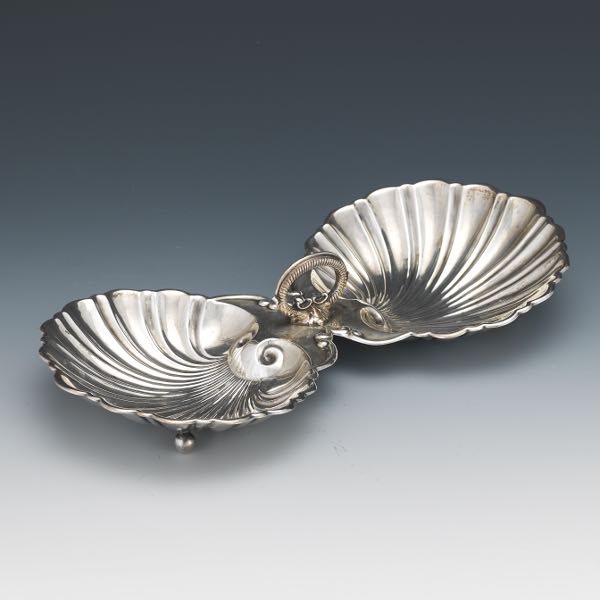 Appraisal: STERLING SILVER SHELL DISH x Sterling silver double shell dish