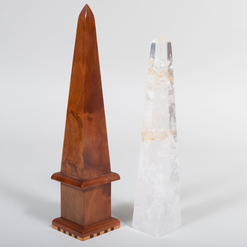 Appraisal: Rock Crystal Obelisk and a Walnut Obelisk The larger in