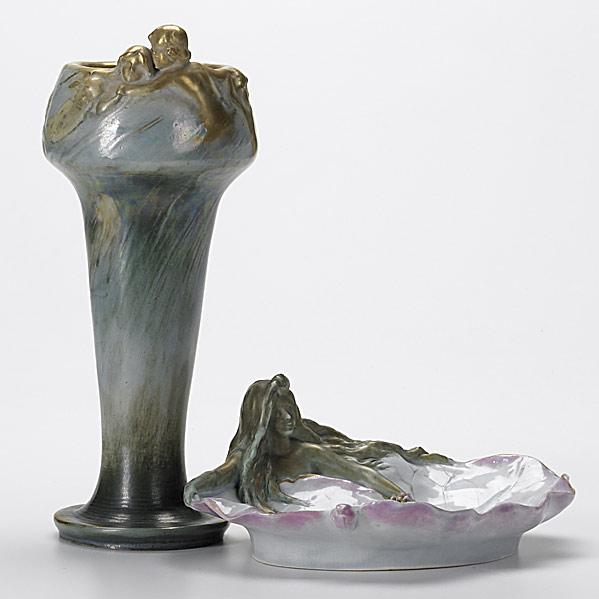 Appraisal: ERNST WAHLISSRIESSNER STELLMACHER KESSELWahliss Amphora porcelain waterlily tray with maidenRSTK