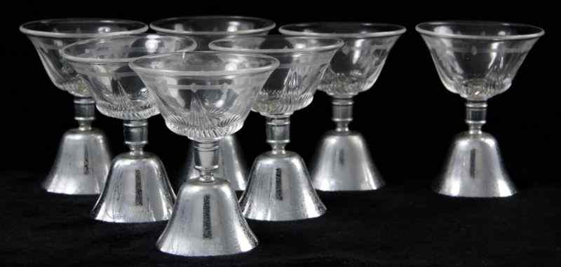 Appraisal: Set of Seven Dinner Bell Glasseseach with cut glass bowl