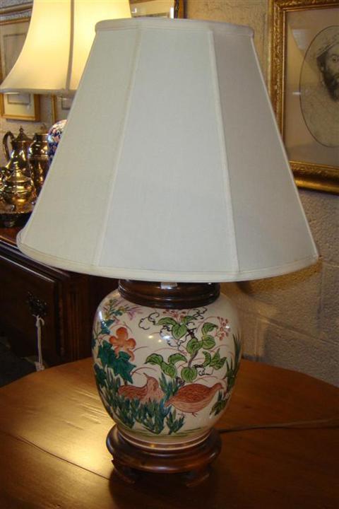 Appraisal: CHINESE STYLE CERAMIC LAMP PAINTED WITH PHEASANTS h in Provenance