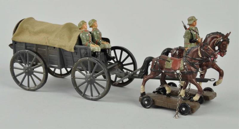 Appraisal: German Lineol Horse Drawn Kusan Wagon Tin and composition Includes