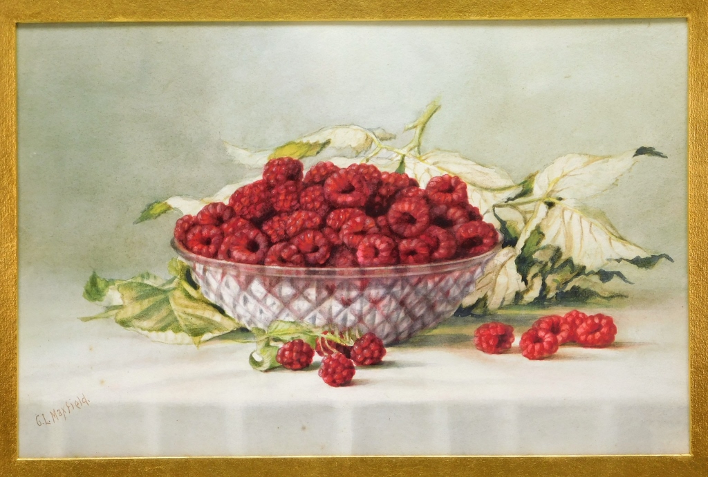 Appraisal: CLARA MAXFIELD RASPBERRY STILL LIFE WC PAINTING Rhode Island United