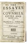 Appraisal: BACON FRANCIS Sir The Essayes or Counsels Civill and Morall