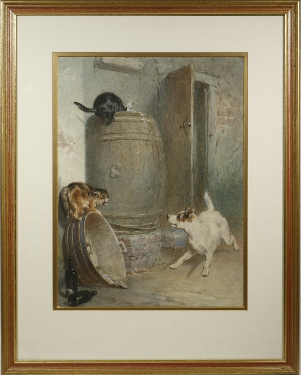 Appraisal: JOHN CHARLES DOLLMAN UK - Dog Chasing Two Cats watercolor