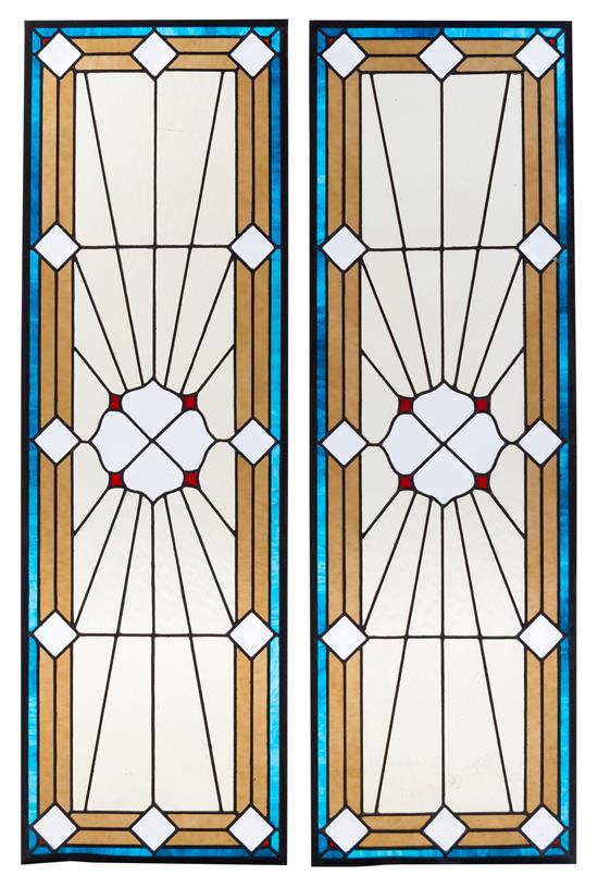 Appraisal: Sale Lot A Pair of Leaded Glass Windows with geometric