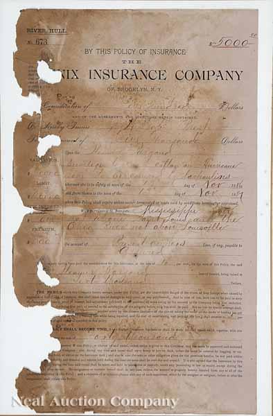 Appraisal: Steamboat Insurance a group of five partially printed insurance policies