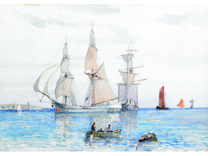 Appraisal: JULIUS DELBOS AMERICAN - Sailing ships in a harbor watercolor