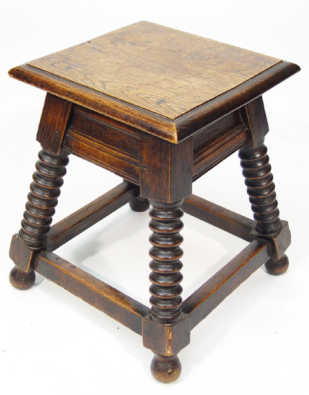 Appraisal: th Century square oak occasional table with turned supports and