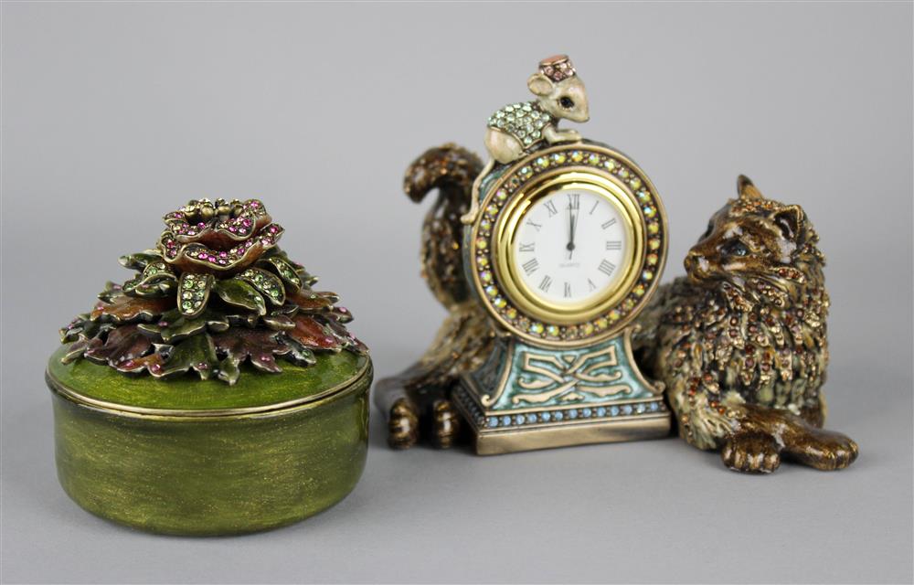 Appraisal: JAY STRONGWATER JEWELED CLOCK WITH CAT AND MOUSE AND CIRCULAR