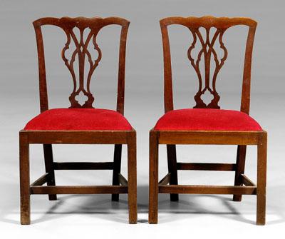 Appraisal: Pair Chippendale mahogany side chairs each with arched crest and