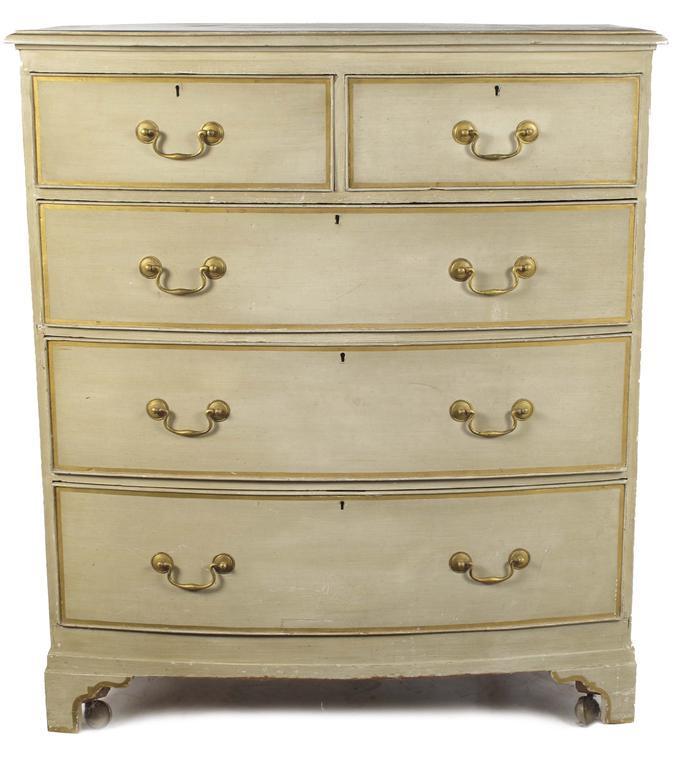 Appraisal: A painted bowfront chest of two short and three long