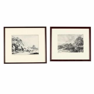 Appraisal: Pair of Continental Landscapes Picturing Cattle and Travellers etchings on