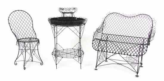 Appraisal: A Group of Wire Garden Furniture having black paint throughout