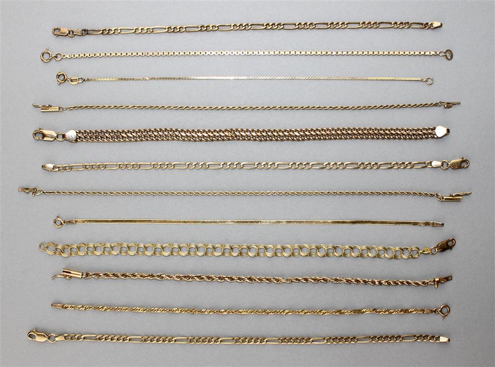 Appraisal: GROUP OF K YELLOW GOLD BRACELETS the twelve bracelets are